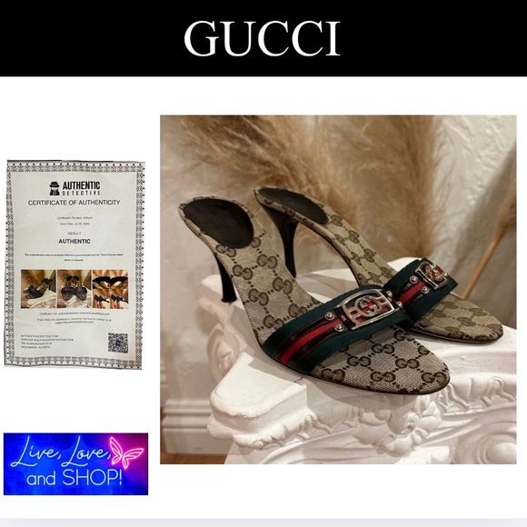 Gucci Shoes - GUCCI Web Stripe Hysteria “GG Monogram Mule Sandals w/COA, EUC